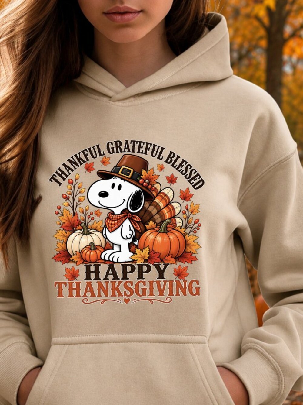 Snoopy Happy Thanksgiving HOODIE Graphic Sweatshirt Holiday Grateful Blessed